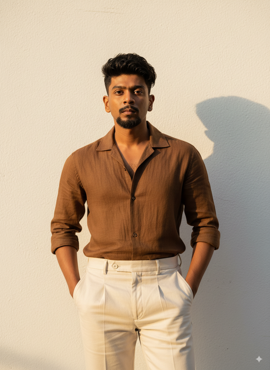 Brown Linen Designer Shirt