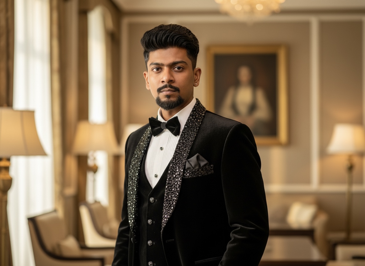 Wedding Black 3pcs Silver Stones Suit