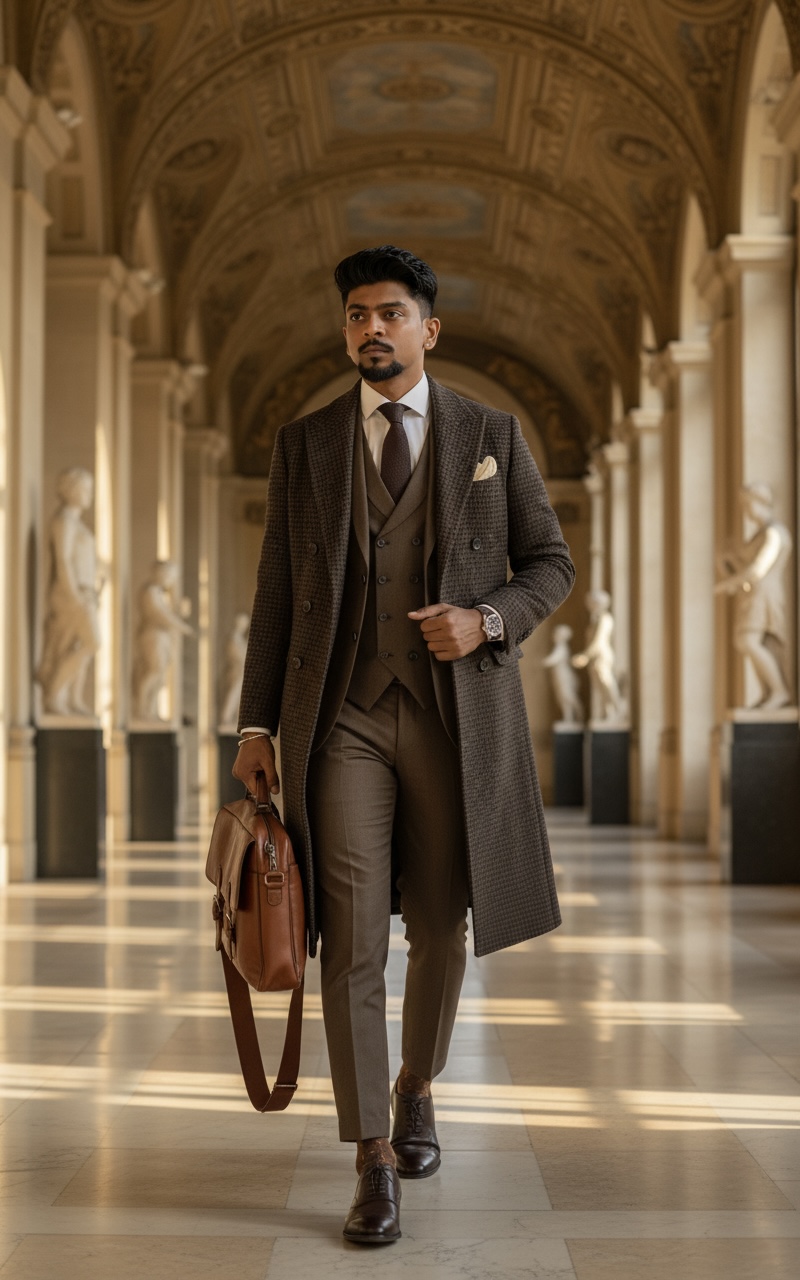 Smart Casual Brown Houndstooth Suit