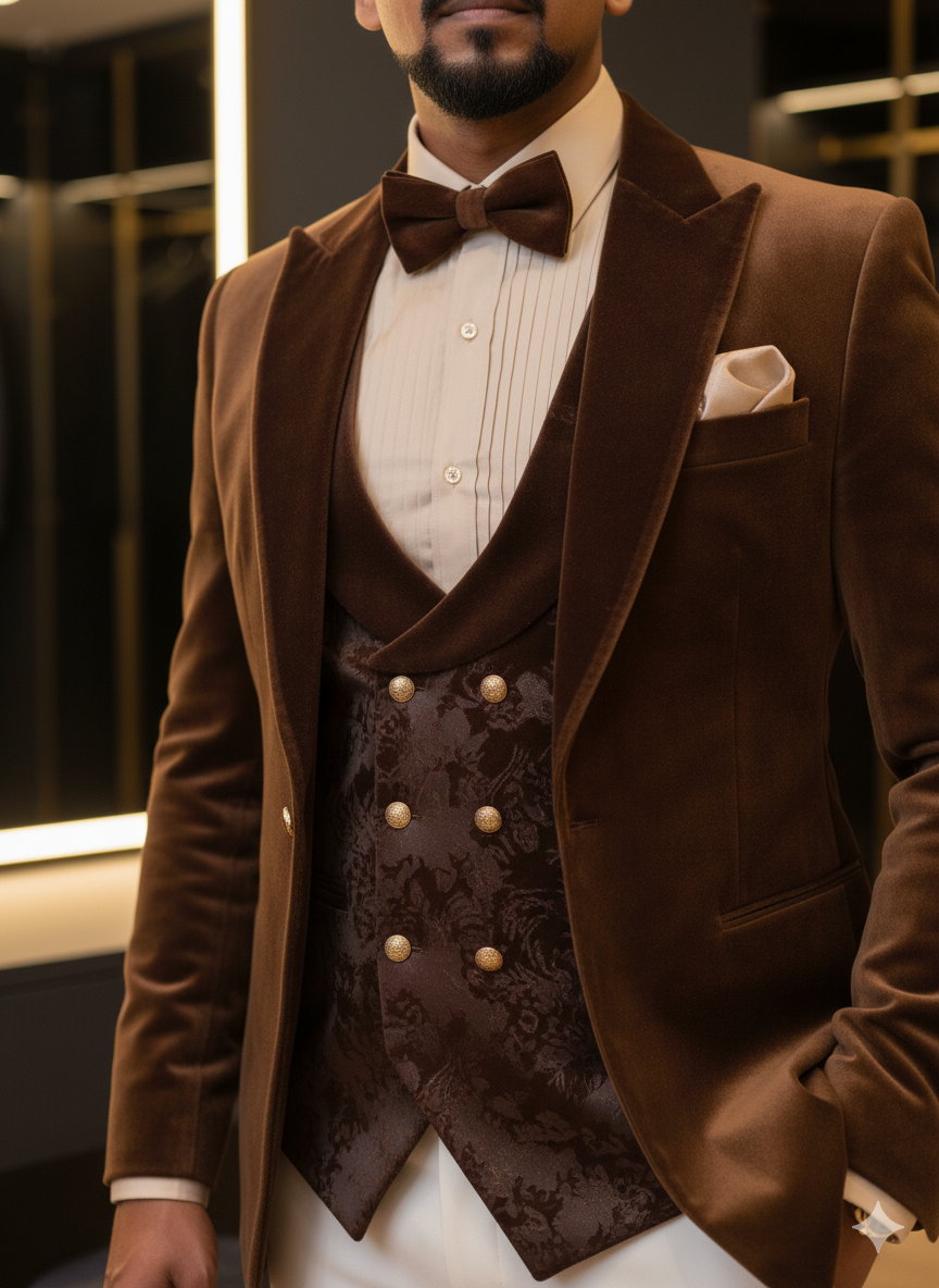 Wedding Brown Velvet Suit