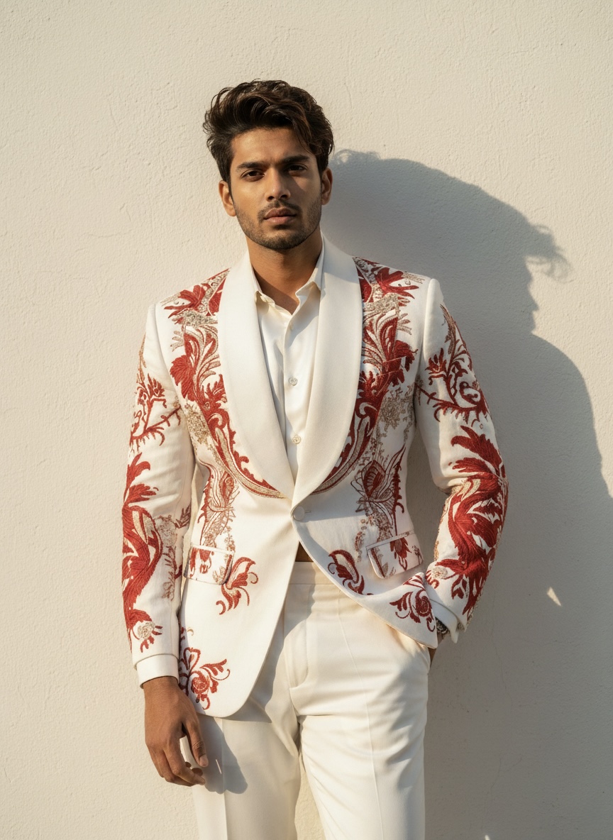 Designer White Ivory Floral Suit 2pcs
