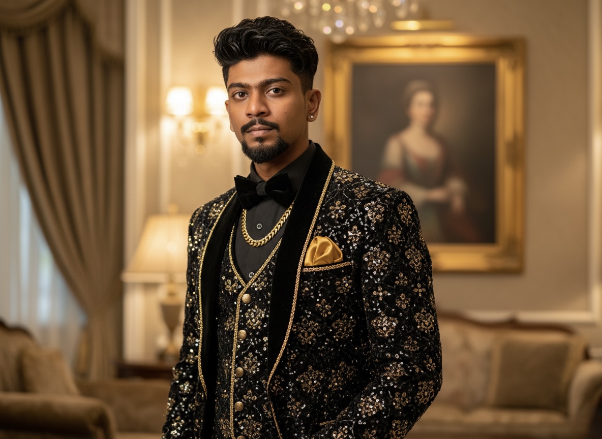 Royal Gold Black Shimmering 3pcs Suit