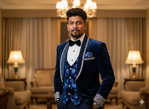 Blue Velvet 3pcs Wedding Suit - Engagement Chapter